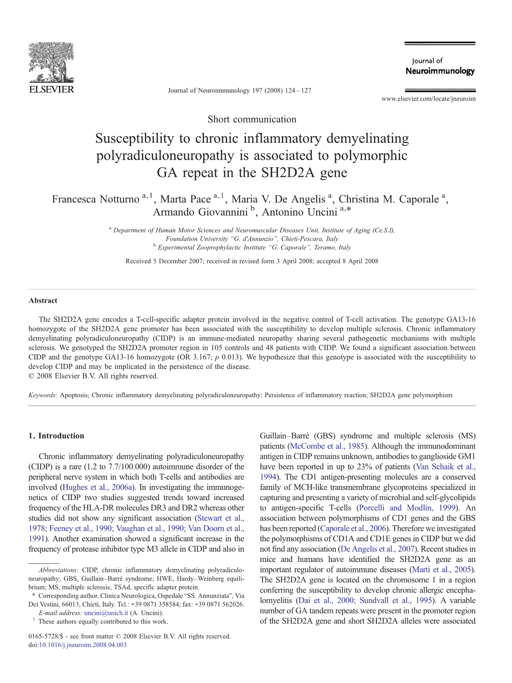 Susceptibility to Chronic Inflammatory Demyelinating Polyradiculoneuropathy Is Associated to Polymorphic GA Repeat in the SH2D2A Gene