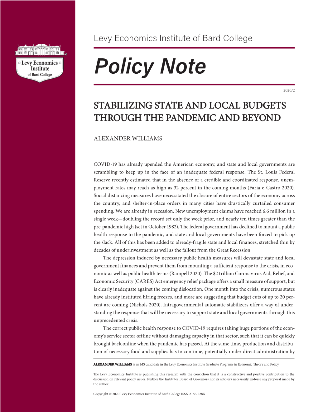 Stabilizing State and Local Budgets Through the Pandemic and Beyond