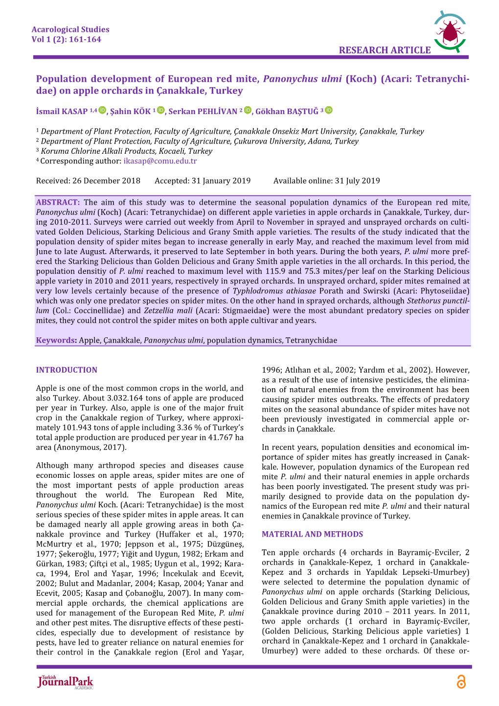 Population Development of European Red Mite Panonychus Ulmi (Koch