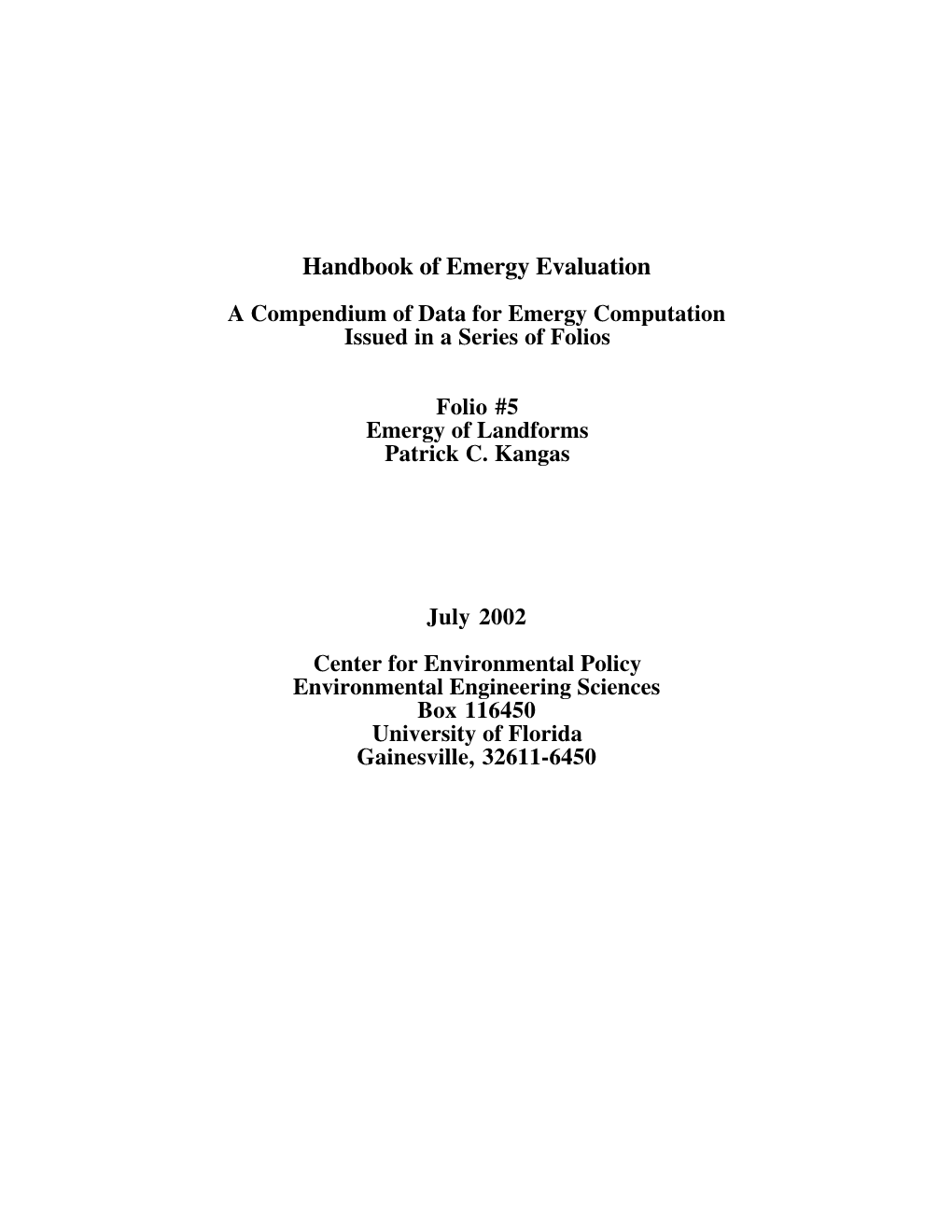 Handbook of Emergy Evaluation Folio 5