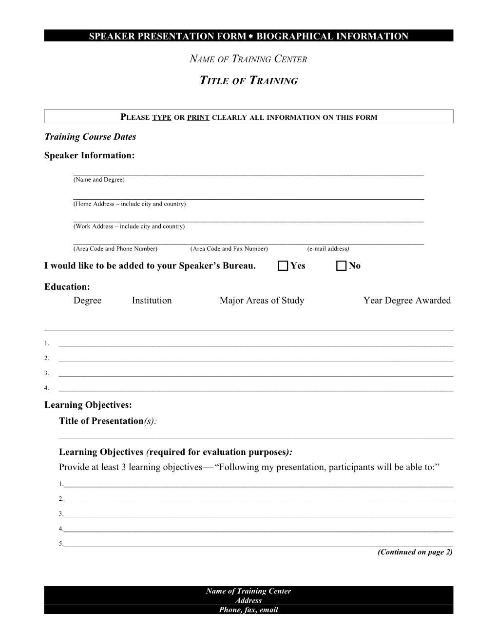 Speaker Presentation Form