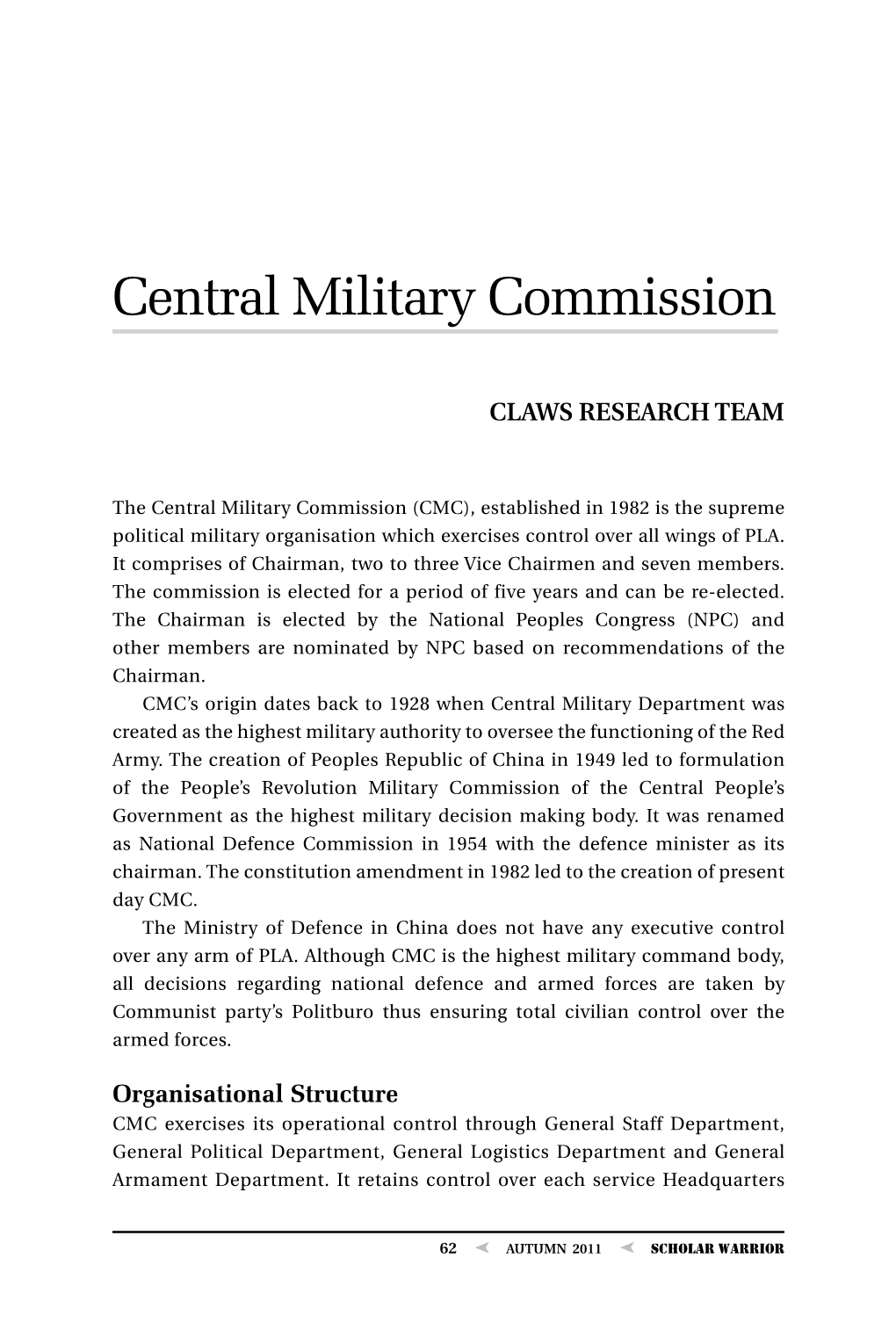 Central Military Commission, by CLAWS Research Team