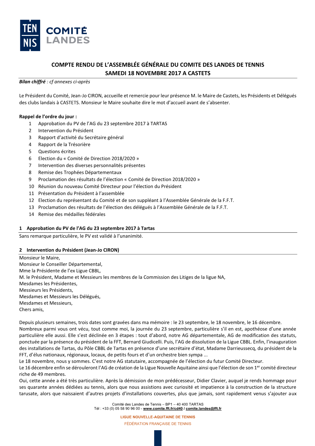 Compte Rendu De L'assemblée Générale Du Comite Des