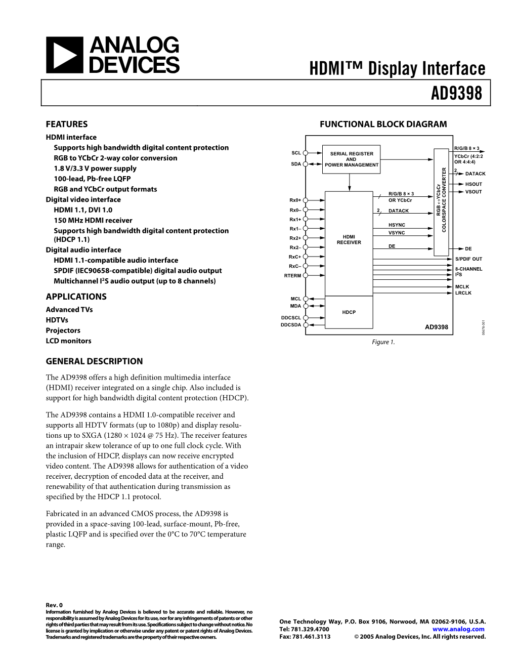 AD9398 HDMI™ Display Interface Data Sheet (Rev. 0)