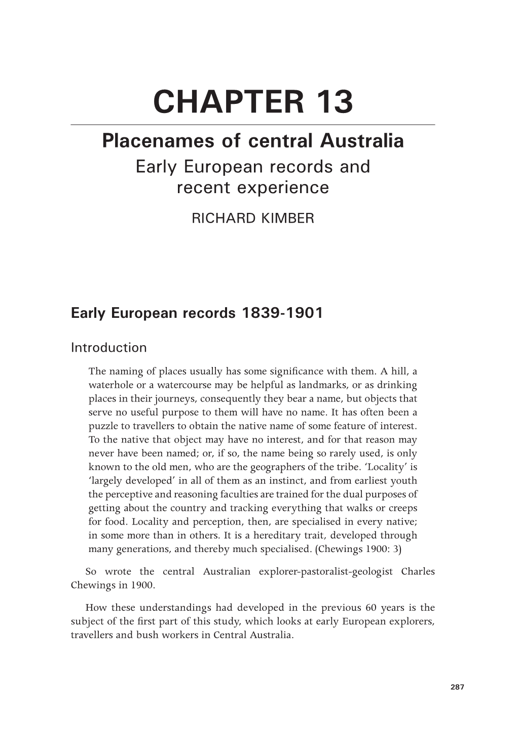 CHAPTER 13 Placenames of Central Australia Early European Records and Recent Experience RICHARD KIMBER