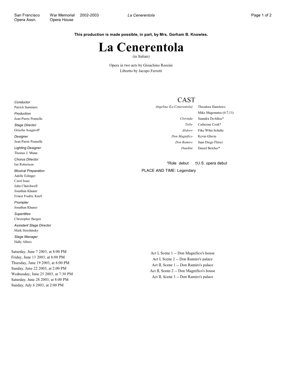 La Cenerentola Page 1 of 2 Opera Assn