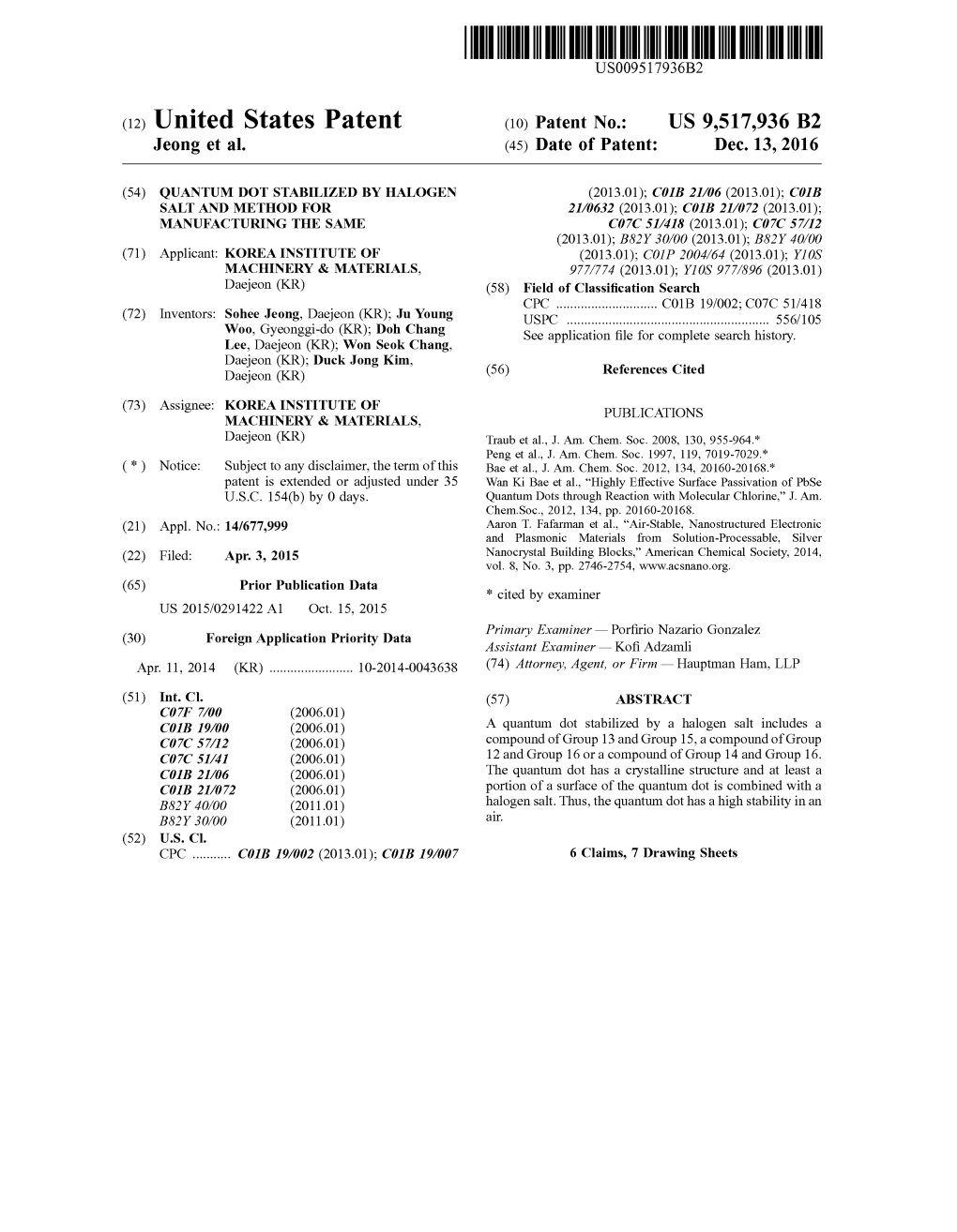 (12) United States Patent (10) Patent No.: US 9,517,936 B2 Jeong Et Al