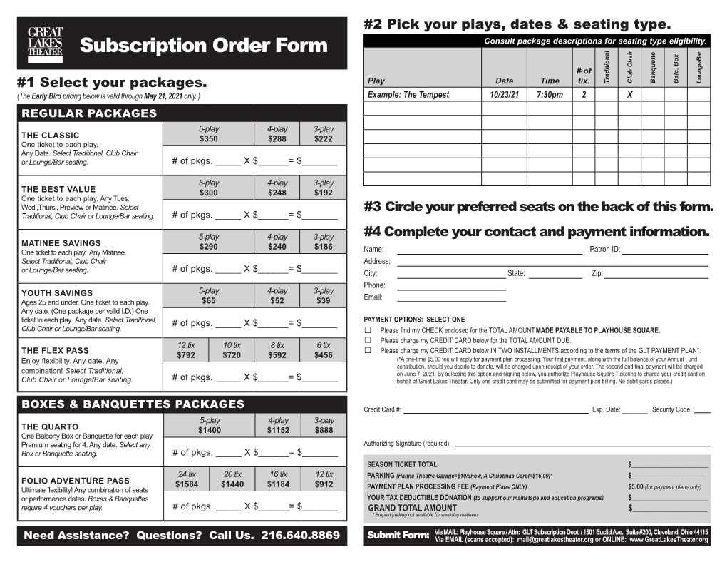 Subscription Order Form Consult Package Descriptions for Seating Type Eligibility