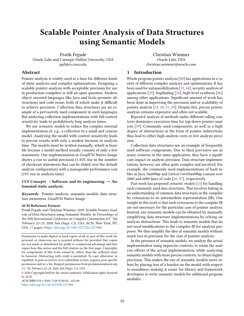 Scalable Pointer Analysis of Data Structures Using Semantic Models