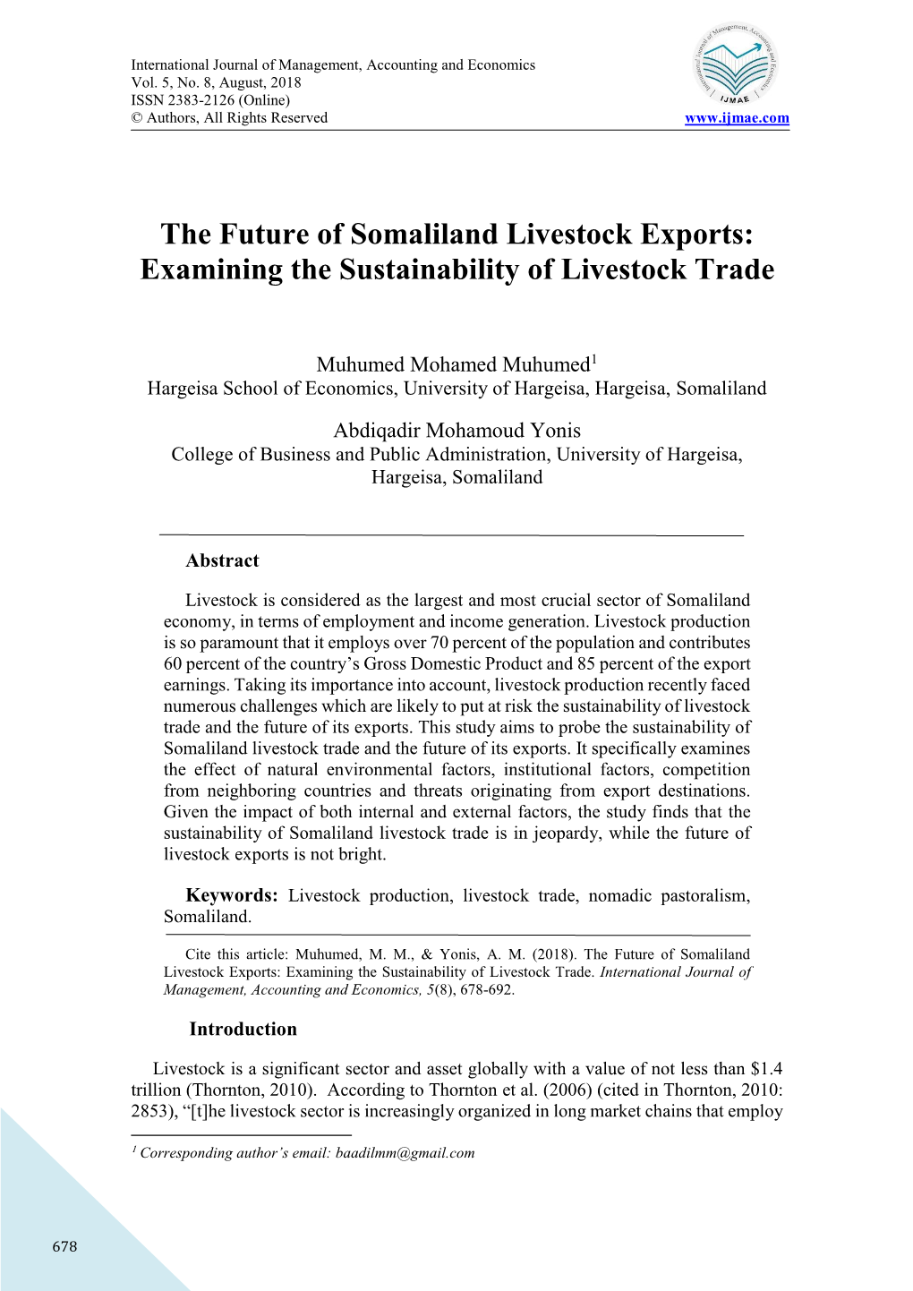 The Future of Somaliland Livestock Exports: Examining the Sustainability of Livestock Trade