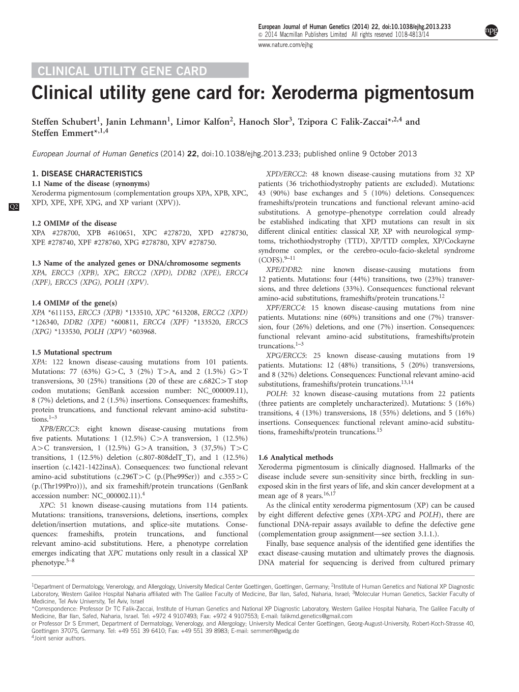 Clinical Utility Gene Card For: Xeroderma Pigmentosum