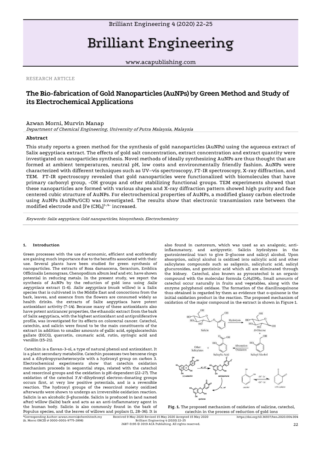 The Bio-Fabrication of Gold Nanoparticles (Aunps) by Green Method and Study of Its Electrochemical Applications