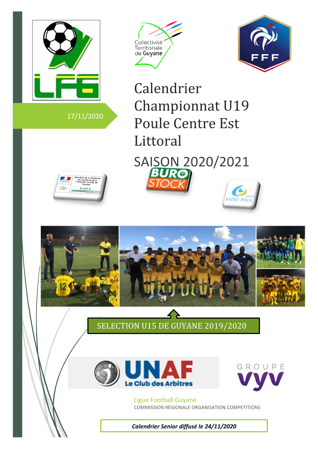 Calendrier Championnat U19 Poule Centre Est Littoral 2020