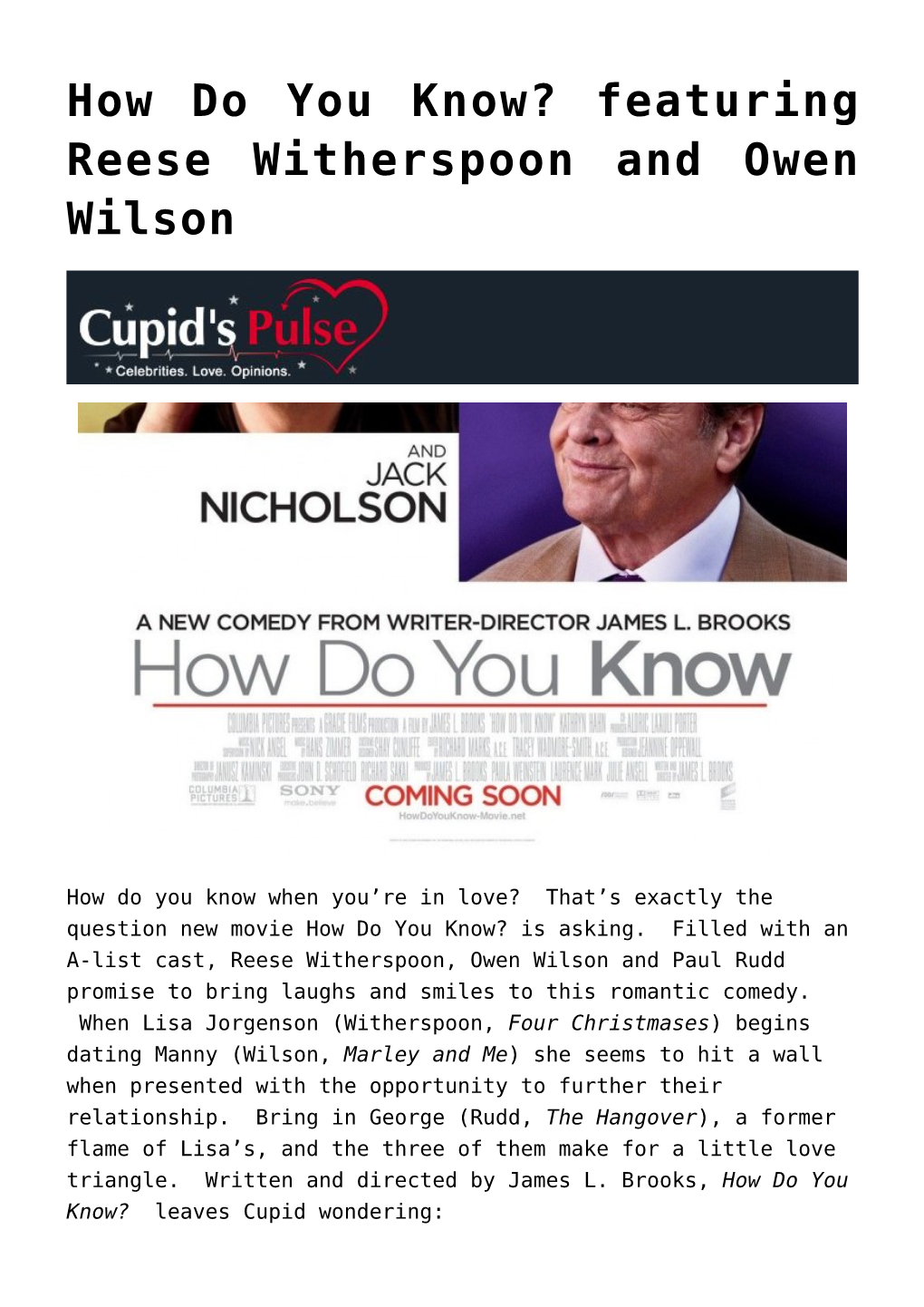 How Do You Know? Featuring Reese Witherspoon and Owen Wilson