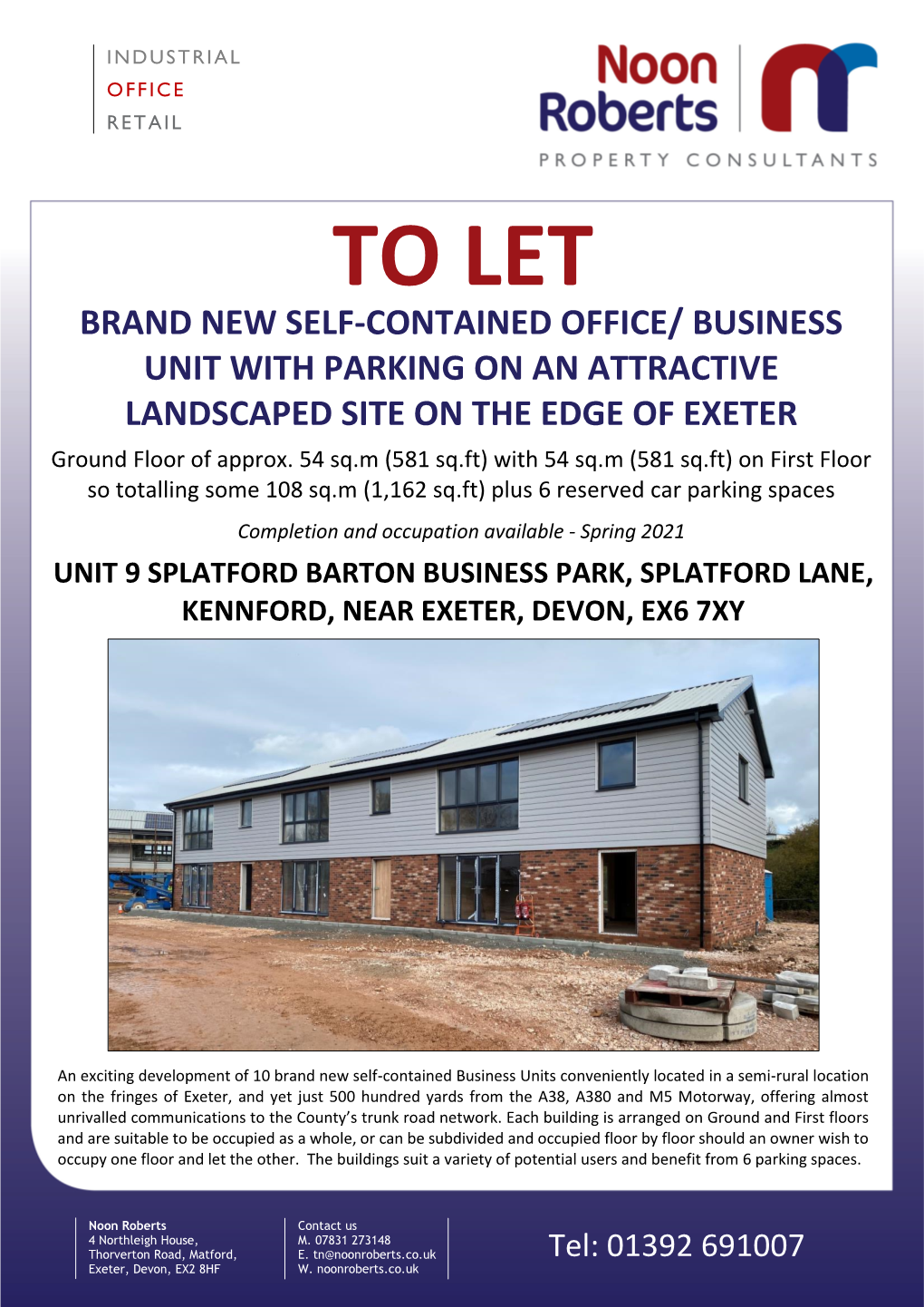 BUSINESS UNIT with PARKING on an ATTRACTIVE LANDSCAPED SITE on the EDGE of EXETER Ground Floor of Approx