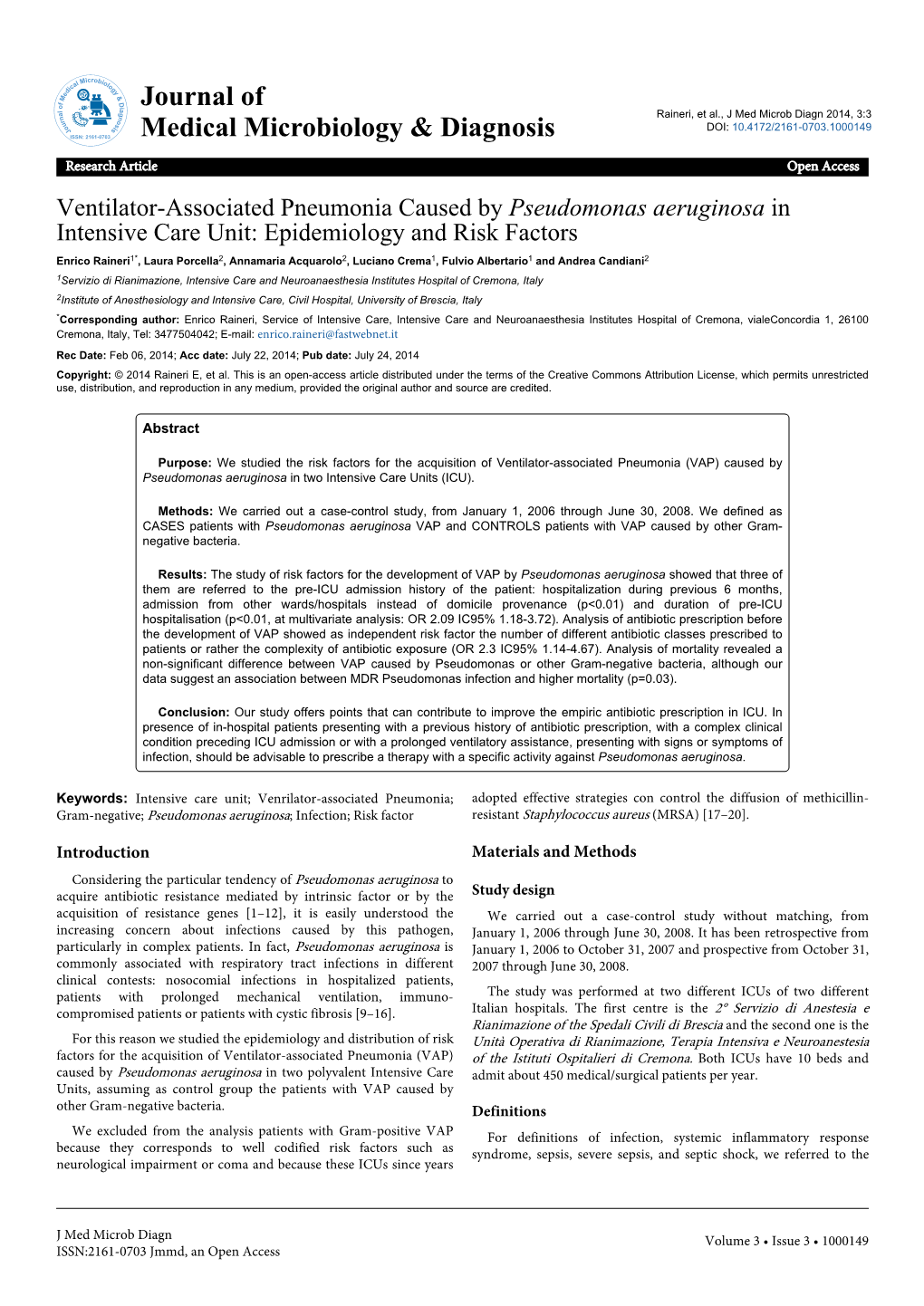 Ventilator-Associated Pneumonia Caused by Pseudomonas