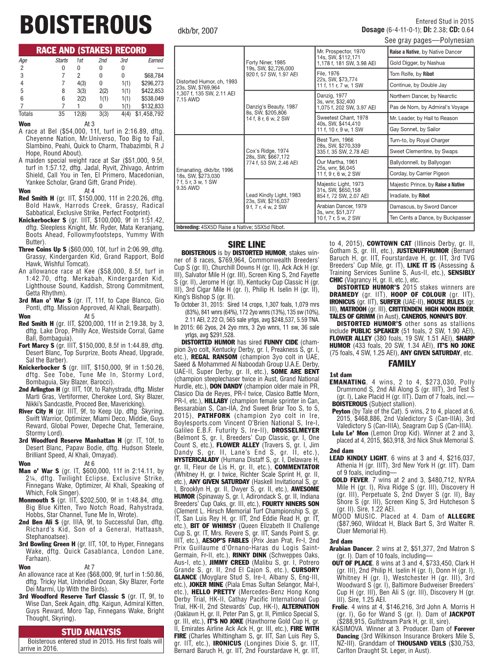 Race and (Stakes) Record Sire Line Family Stud Analysis