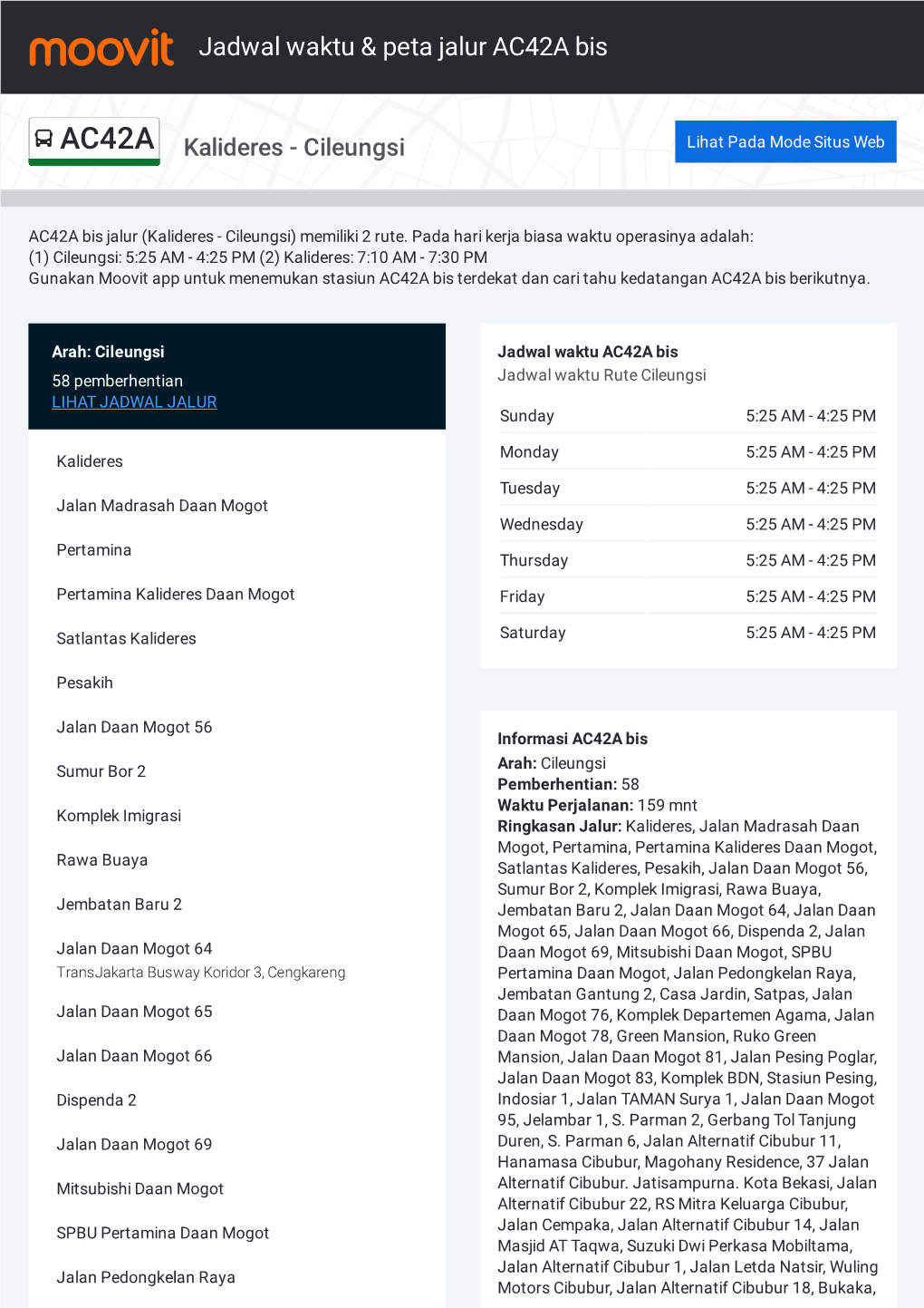 Jadwal Waktu & Peta Jalur AC42A