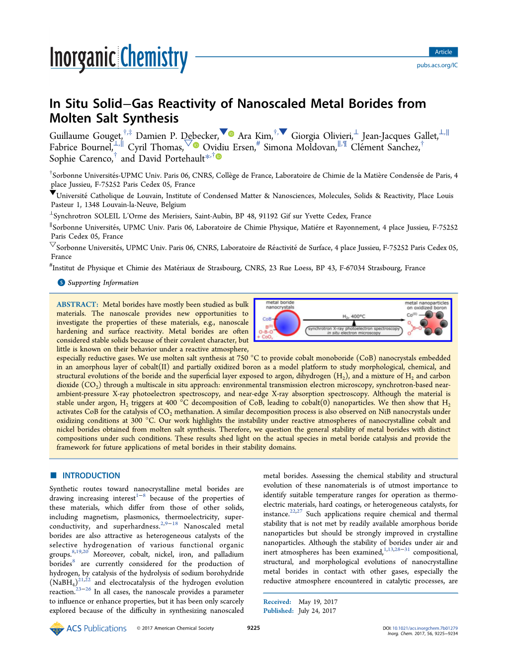 In Situ Solid–Gas Reactivity of Nanoscaled Metal Borides from Molten Salt Synthesis