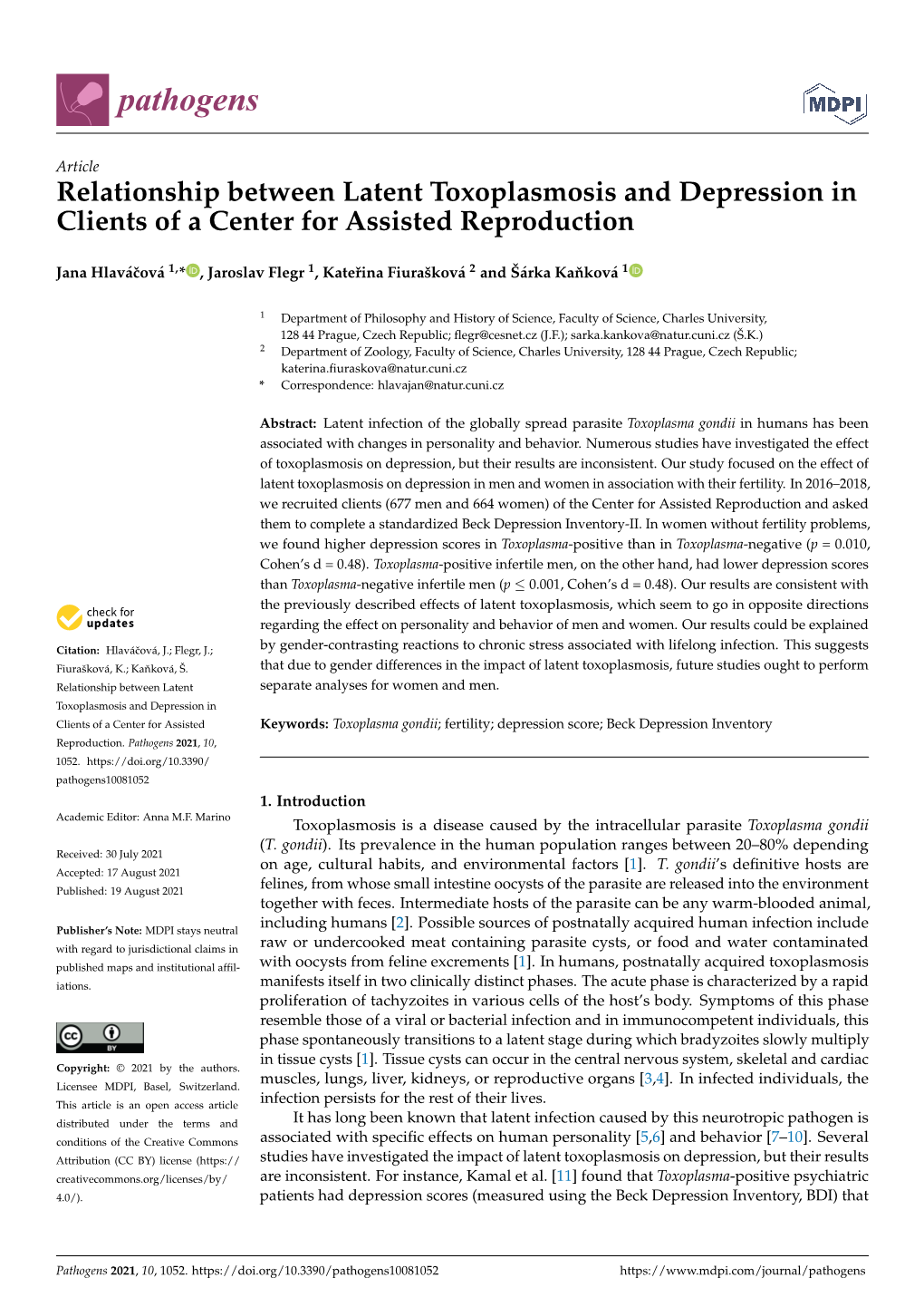 Relationship Between Latent Toxoplasmosis and Depression in Clients of a Center for Assisted Reproduction