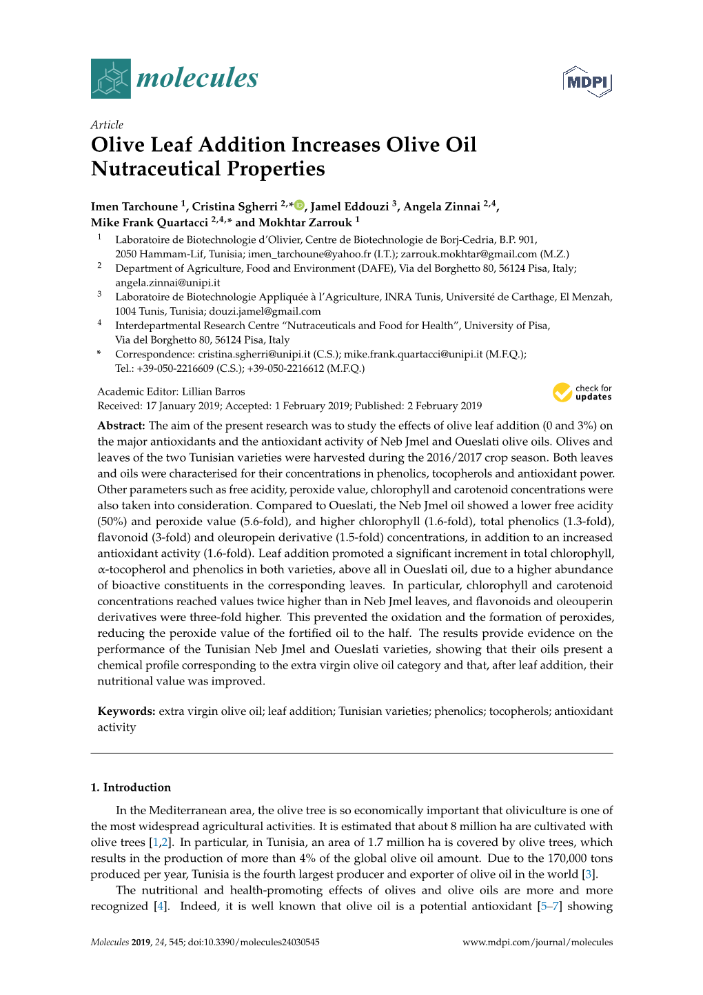 Olive Leaf Addition Increases Olive Oil Nutraceutical Properties