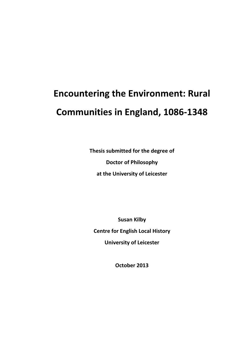 Encountering the Environment: Rural Communities in England, 1086-1348