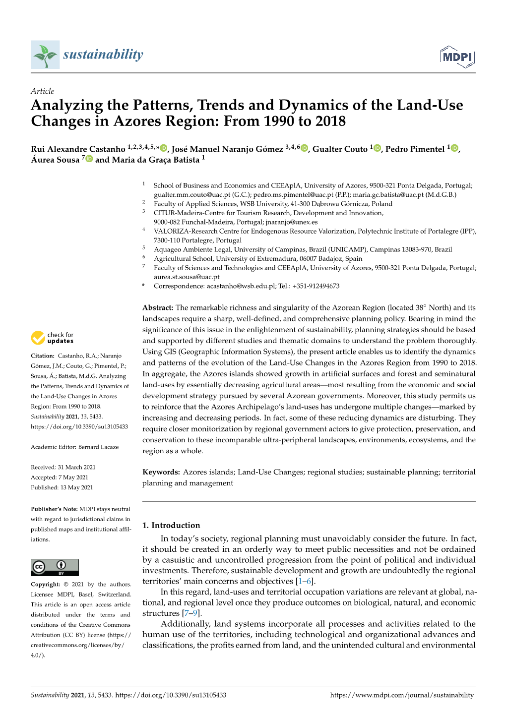 Analyzing the Patterns, Trends and Dynamics of the Land-Use Changes in Azores Region: from 1990 to 2018