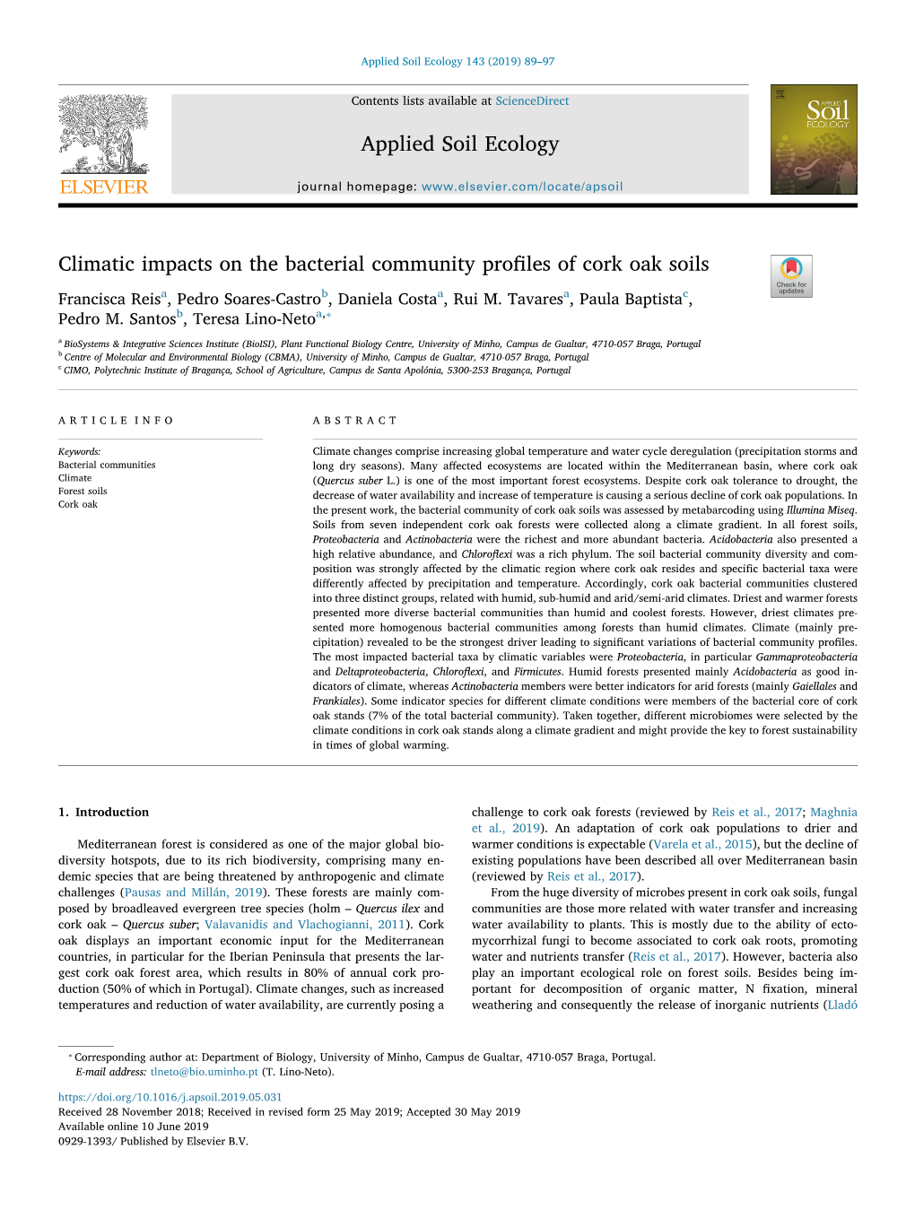 Climatic Impacts on the Bacterial Community Profiles of Cork Oak Soils