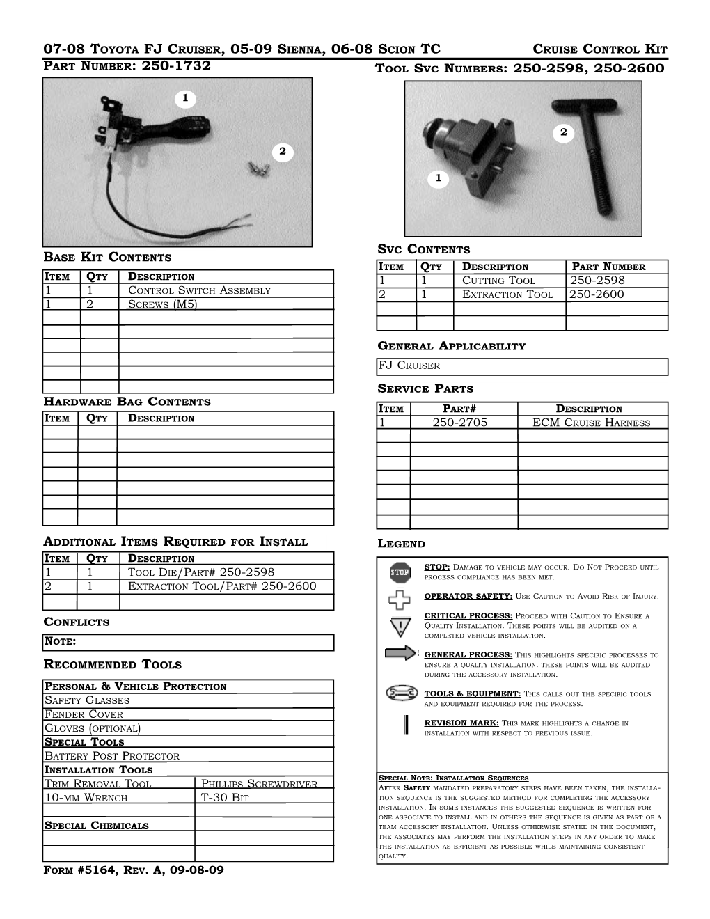 07-08 Toyota Fj Cruiser, 05-09 Sienna, 06-08 Scion Tc Part