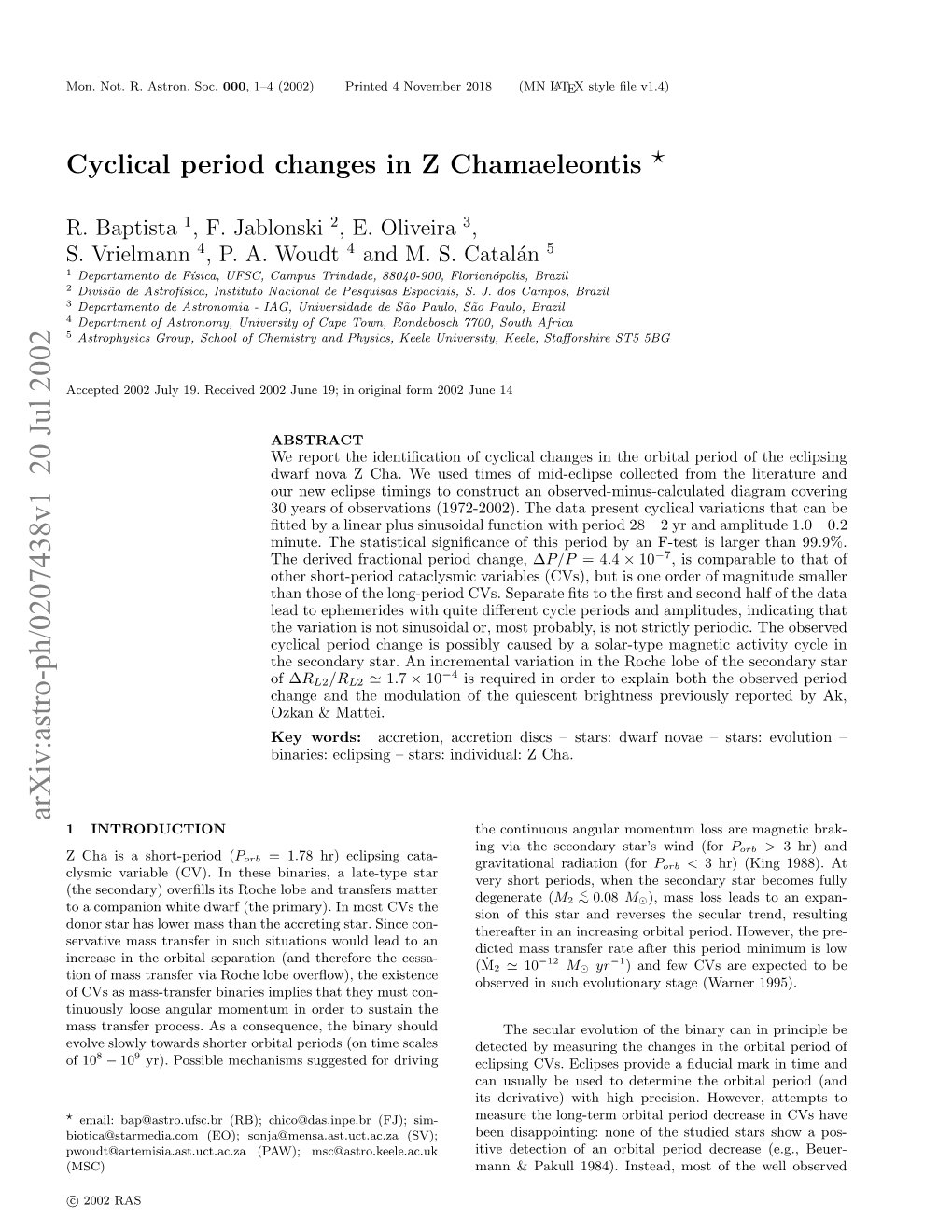 Cyclical Period Changes in Z Chamaeleontis