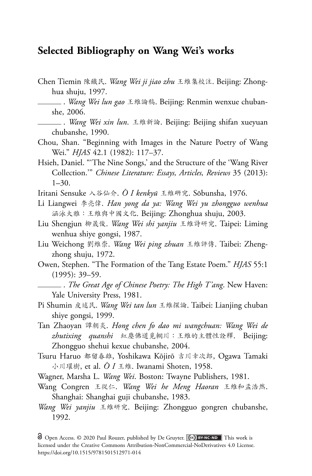 Selected Bibliography on Wang Weils Works