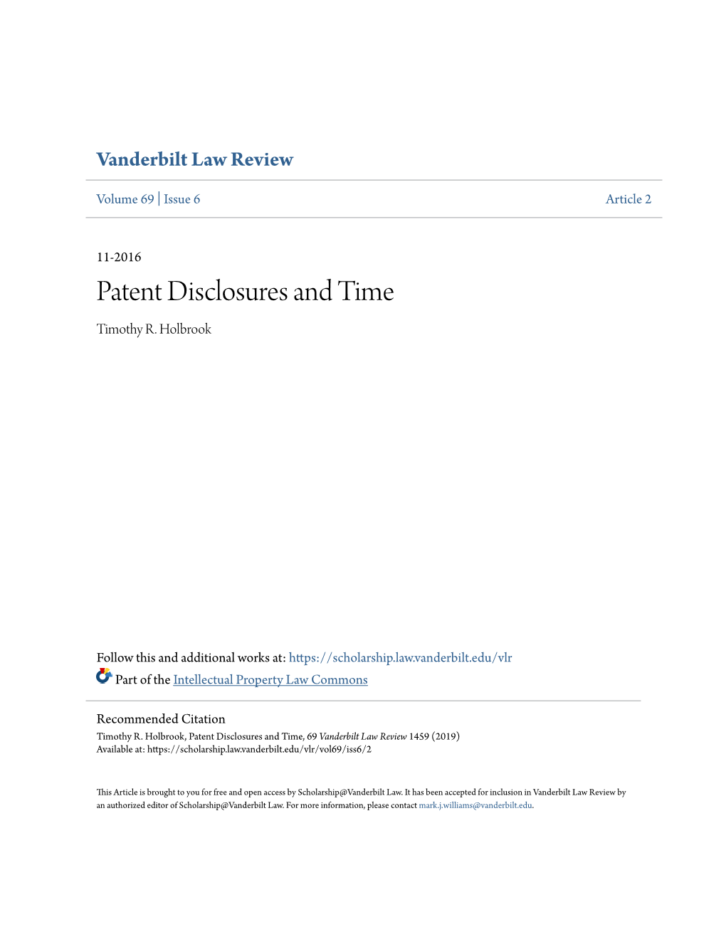 Patent Disclosures and Time Timothy R