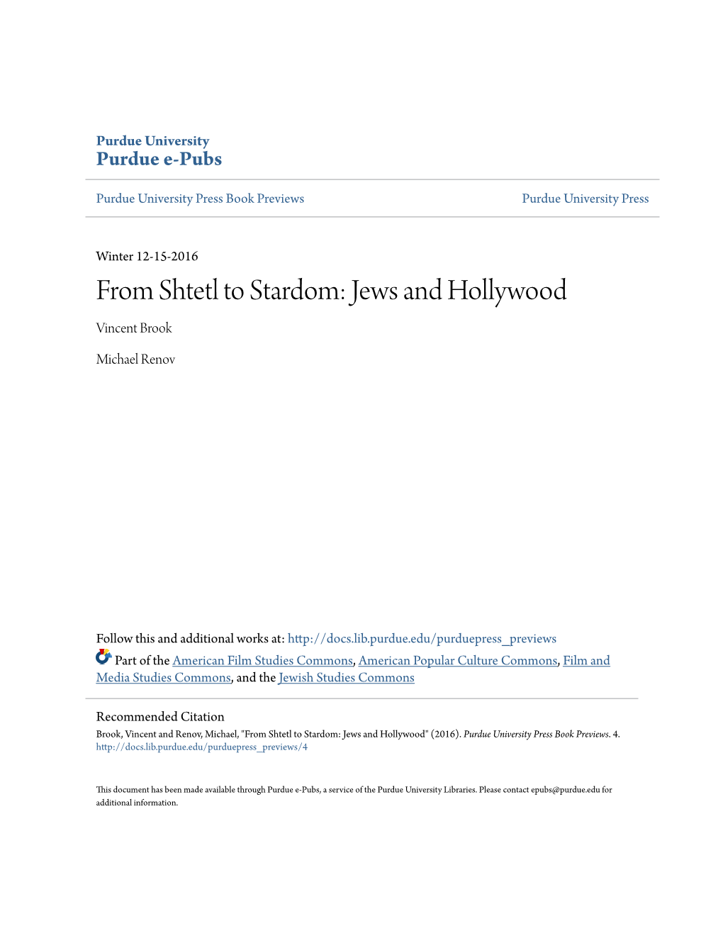 Jews and Hollywood Vincent Brook