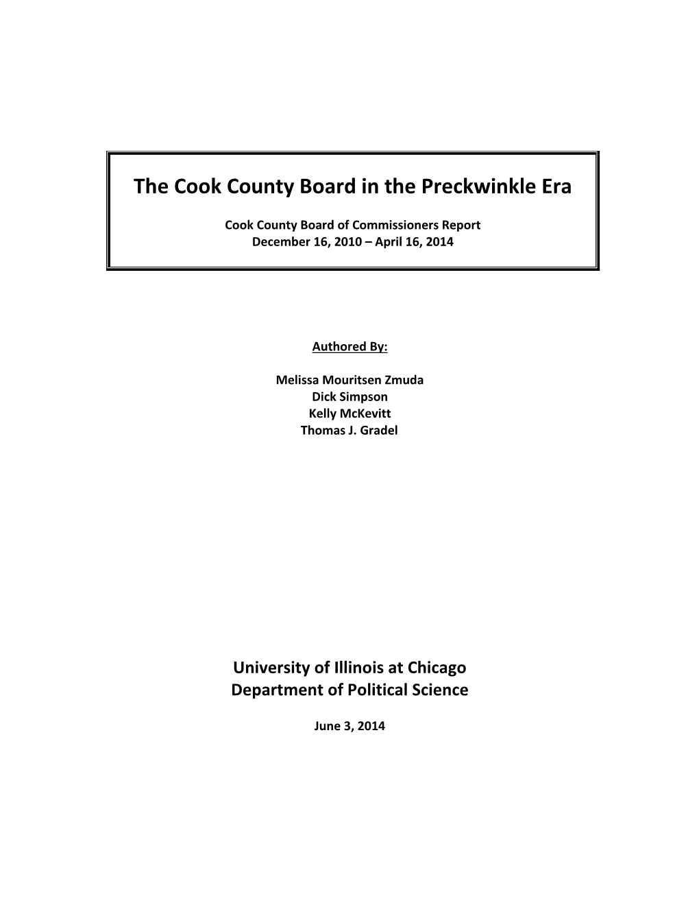 The Cook County Board in the Preckwinkle Era