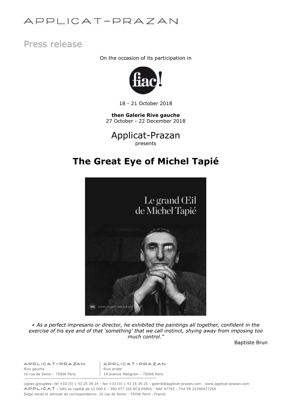 Press Release Applicat-Prazan the Great Eye of Michel Tapié