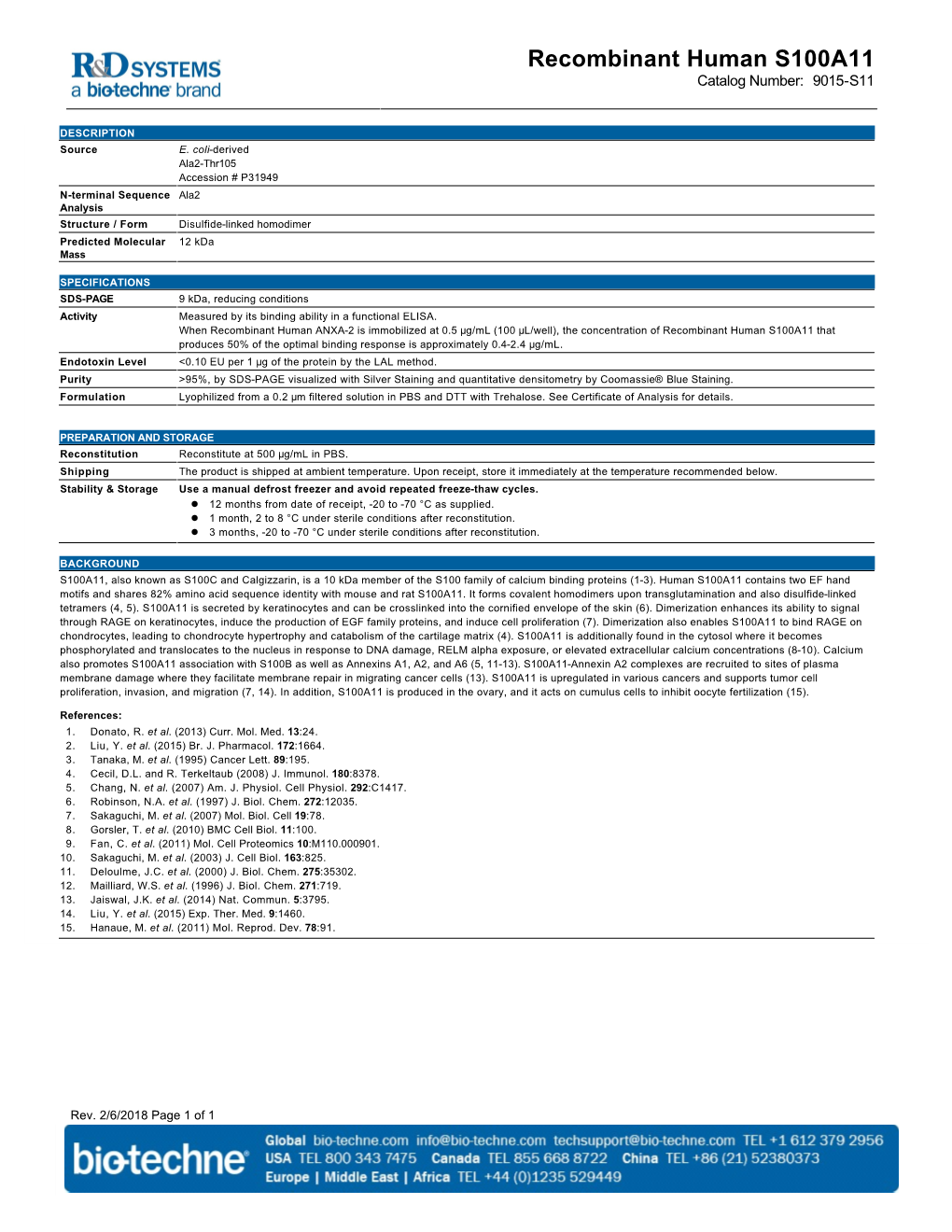 Recombinant Human S100A11 Catalog Number: 9015-S11