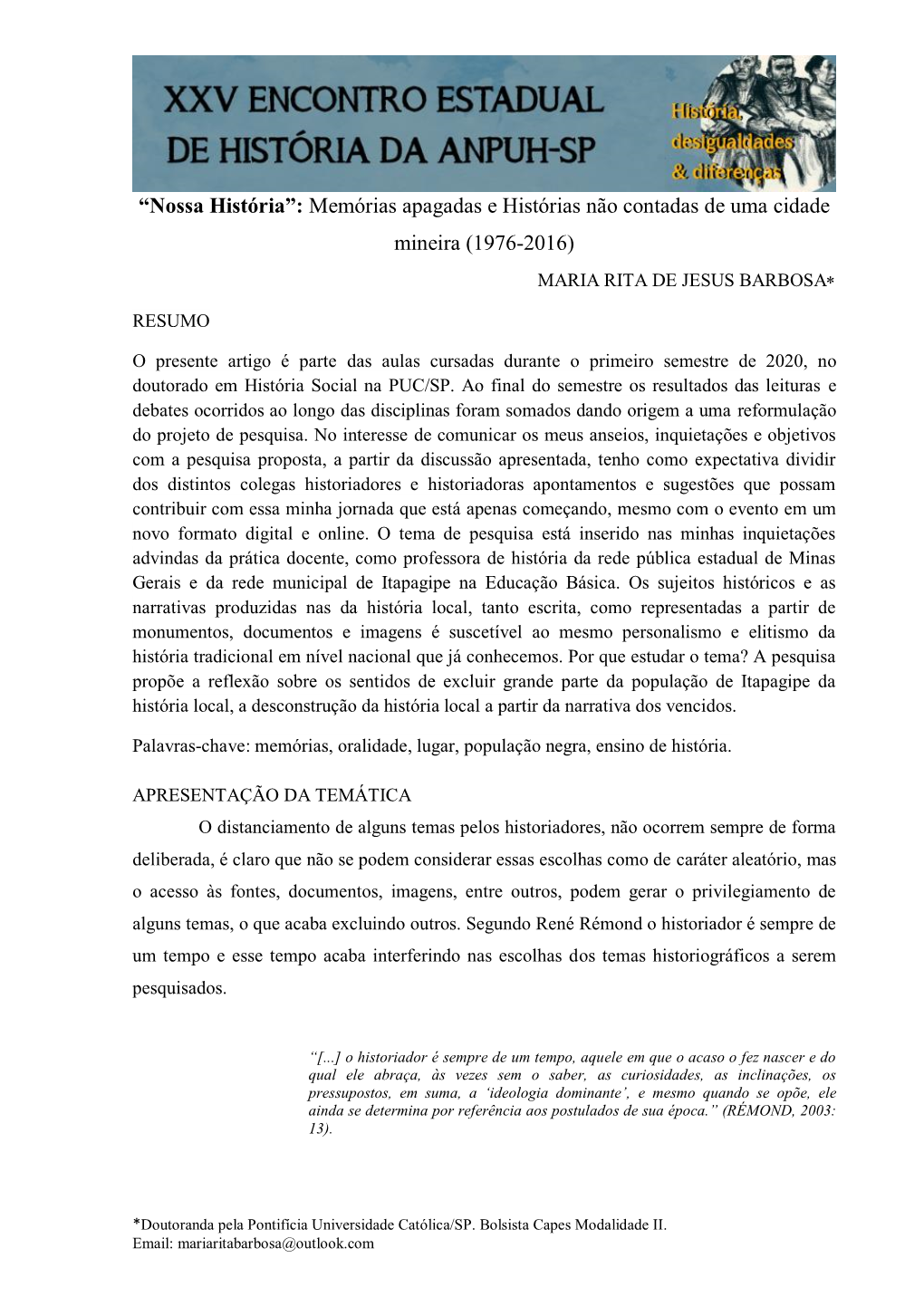 Memórias Apagadas E Histórias Não Contadas De Uma Cidade Mineira (1976-2016) MARIA RITA DE JESUS BARBOSA