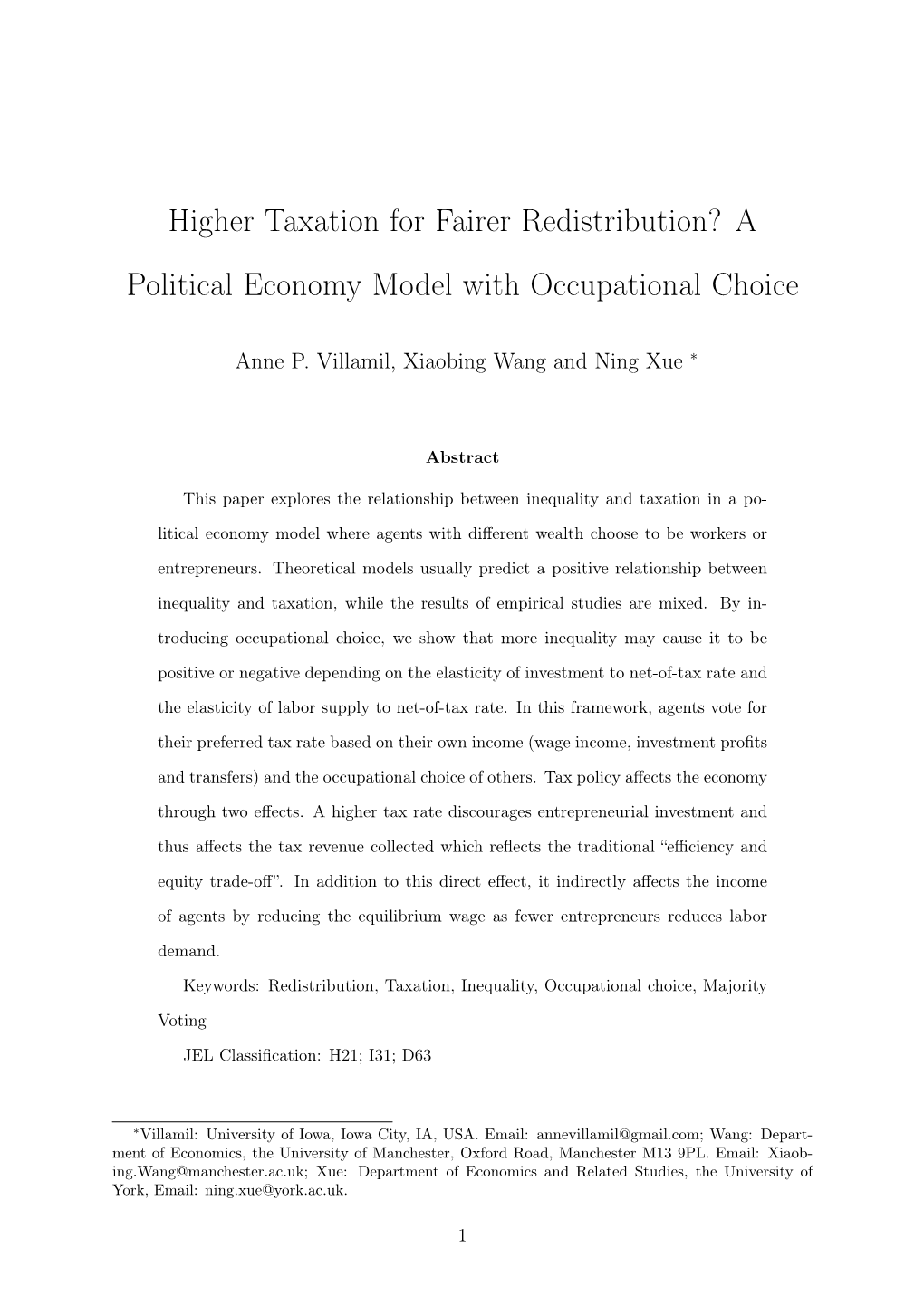 A Political Economy Model with Occupational Choice