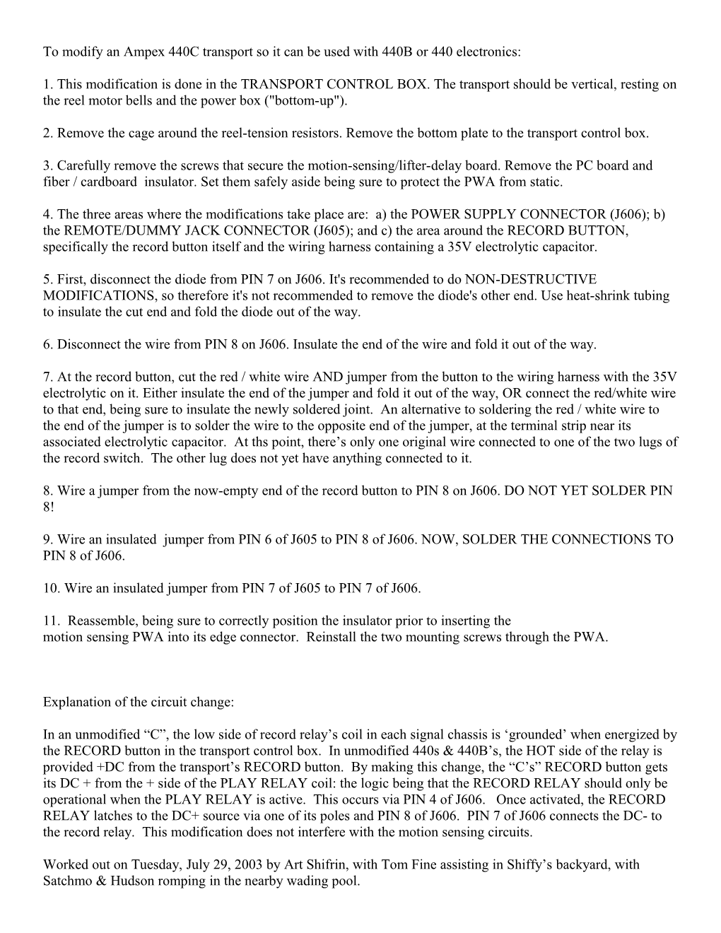 To Modify an Ampex 440C Transport So It Can Be Used with 440B Or 440 Electronics