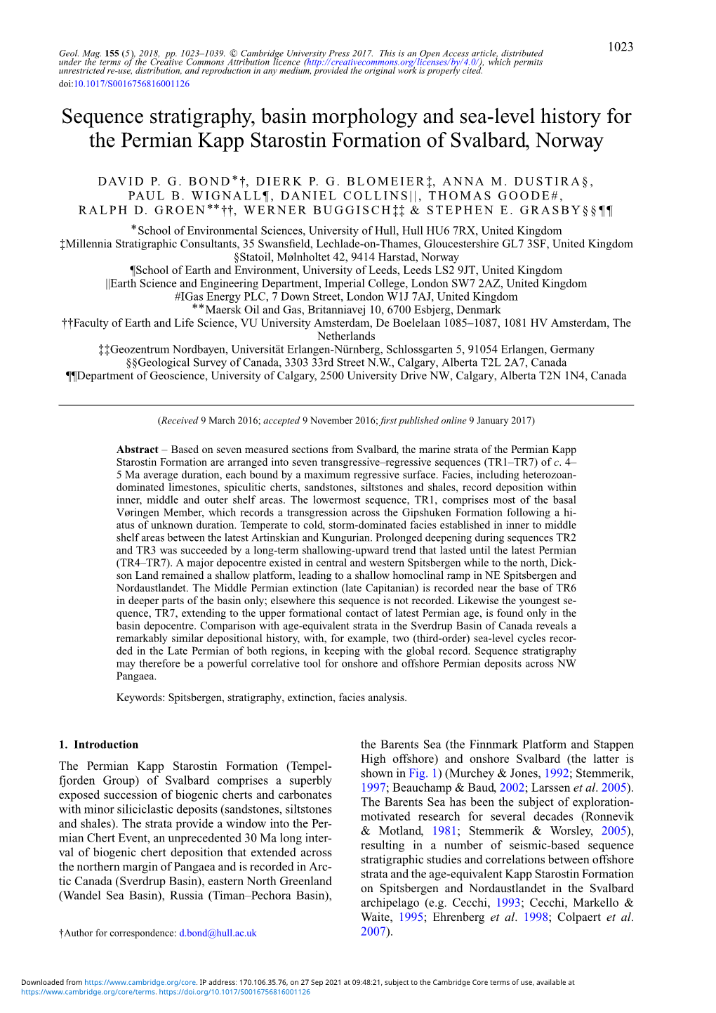 Sequence Stratigraphy, Basin Morphology and Sea-Level History for the Permian Kapp Starostin Formation of Svalbard, Norway