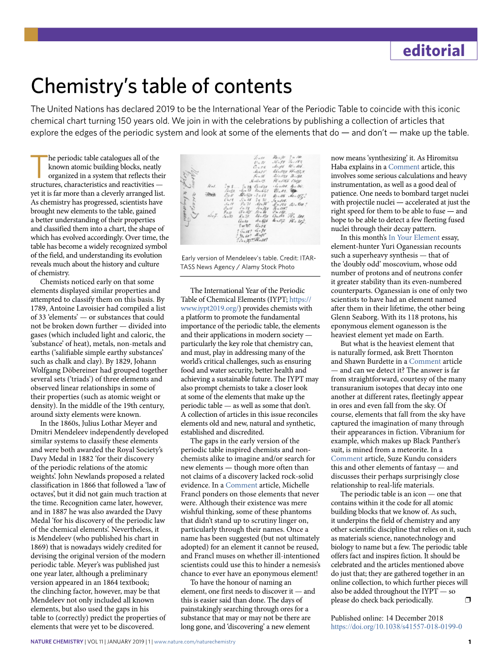 Chemistry's Table of Contents