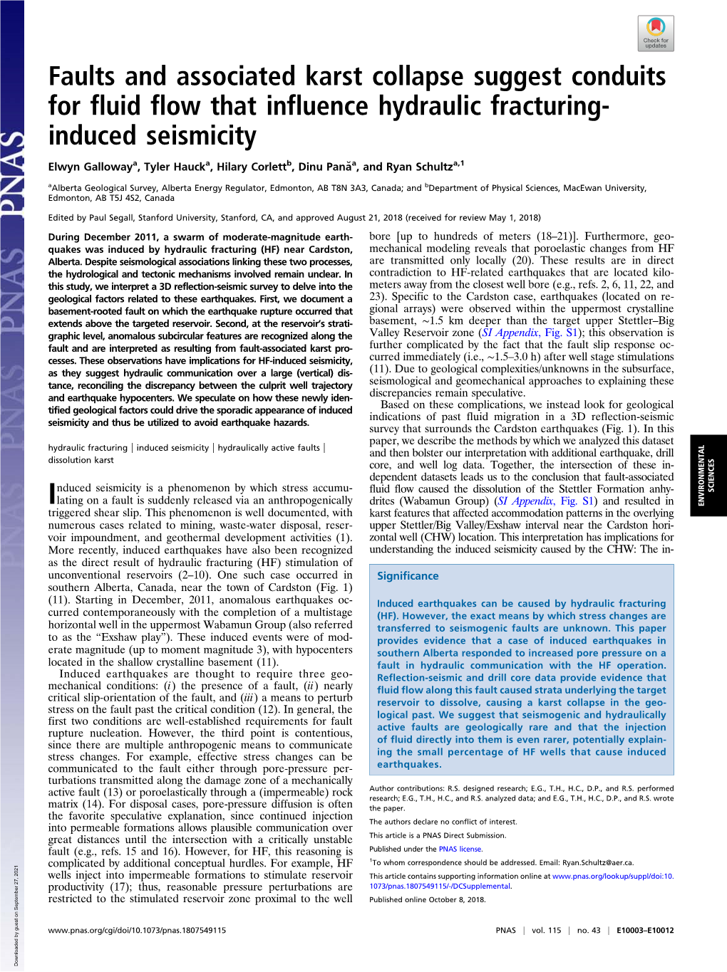 Faults and Associated Karst Collapse Suggest Conduits for Fluid Flow That Influence Hydraulic Fracturing-Induced Seismicity