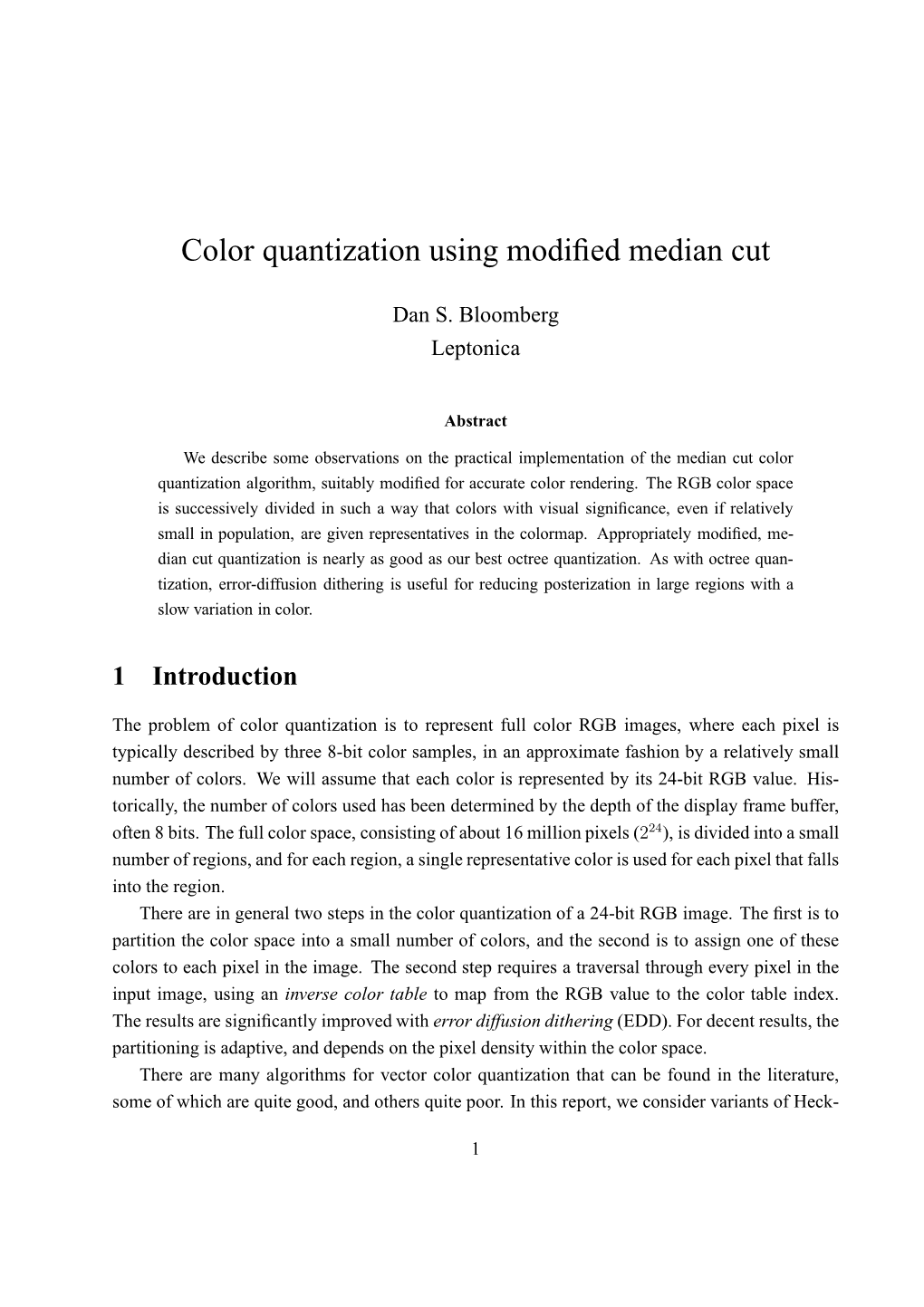 Color Quantization Using Modified Median