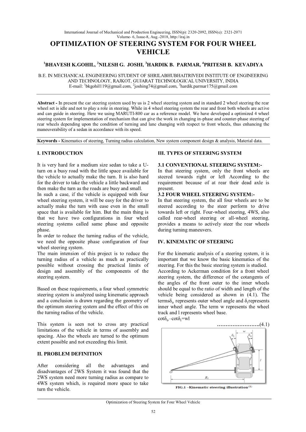 Optimization of Steering System for Four Wheel Vehicle