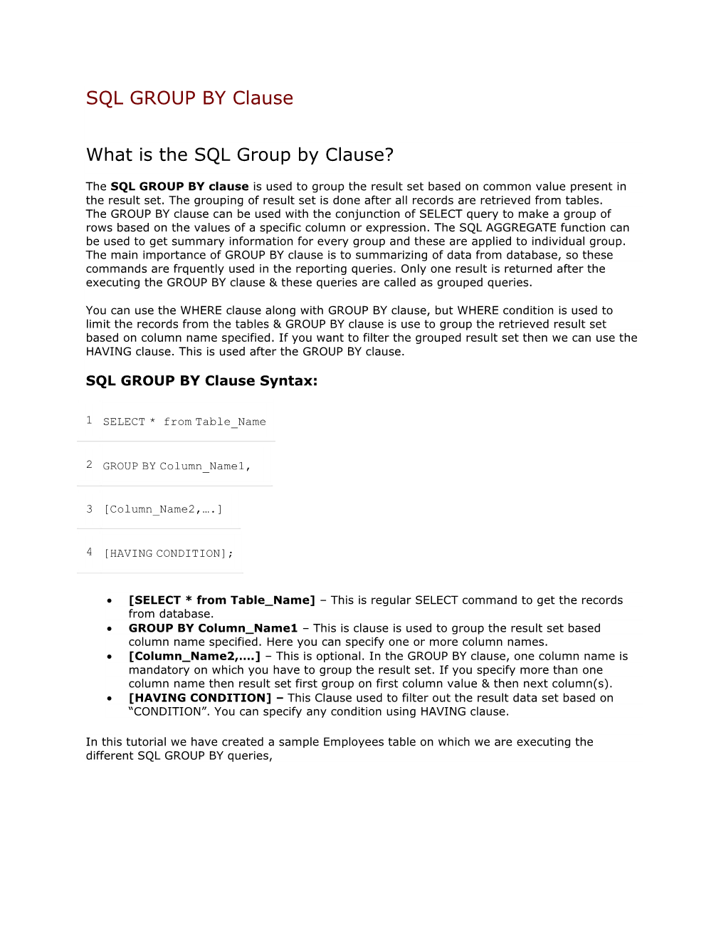 SQL GROUP by Clause