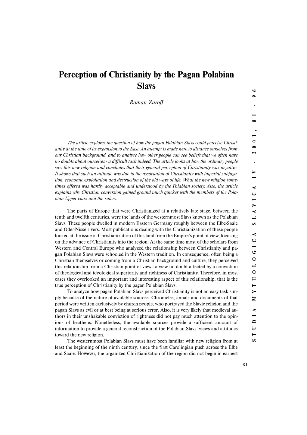 Perception of Christianity by the Pagan Polabian Slavs