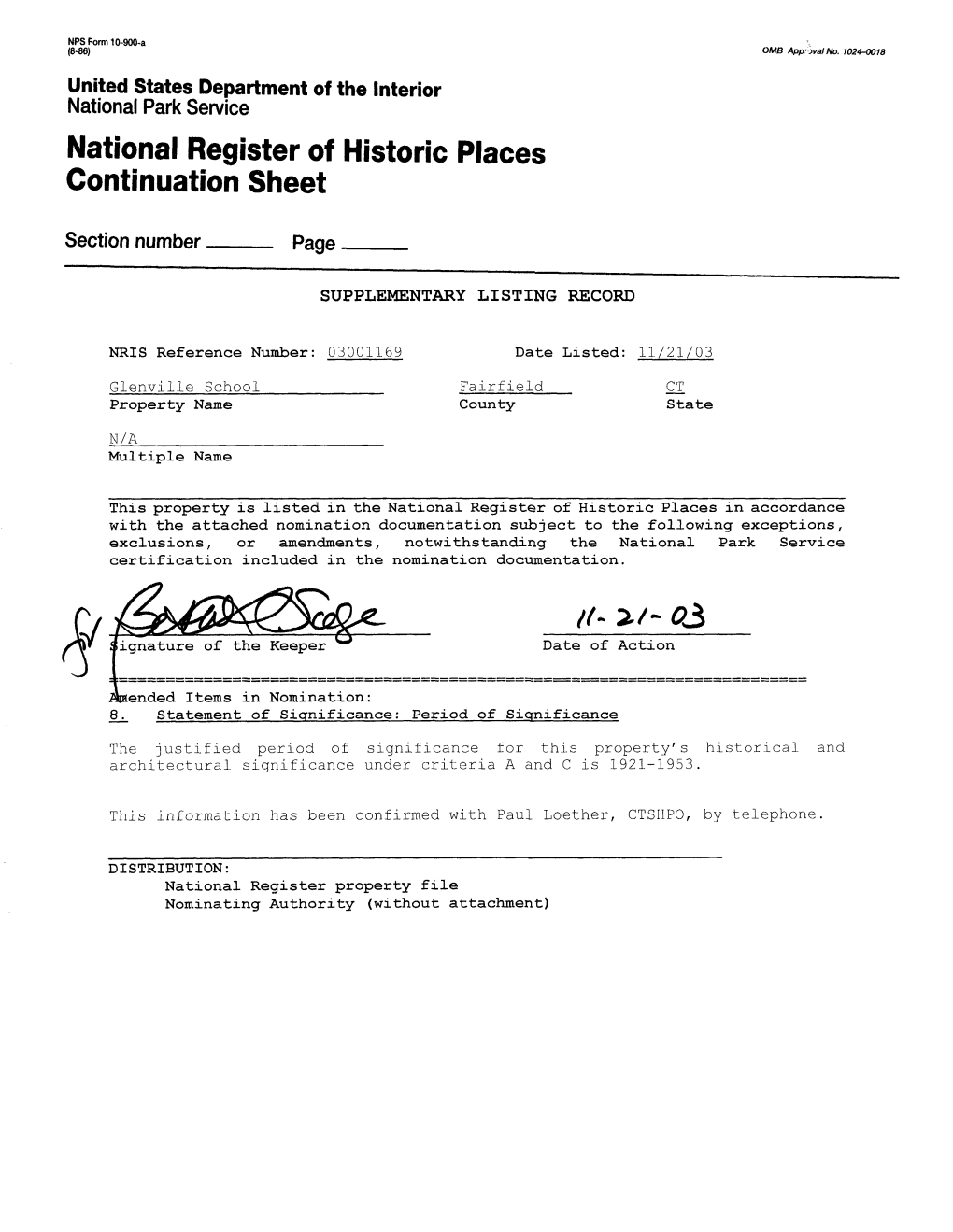 National Register of Historic Places Continuation Sheet