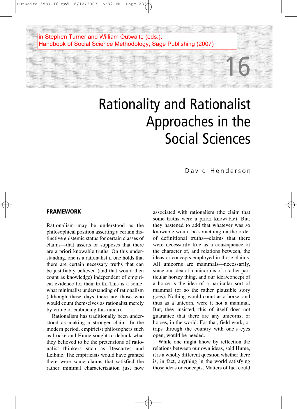 Rationality and Rationalist Approaches in the Social Sciences