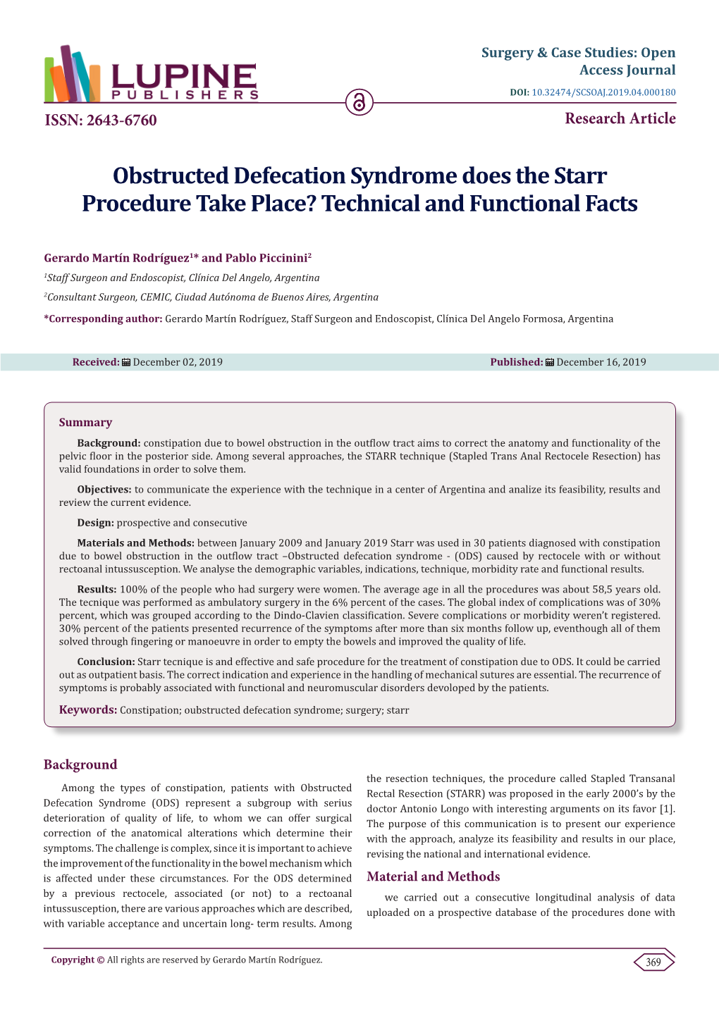 Obstructed Defecation Syndrome Does the Starr Procedure Take Place? Technical and Functional Facts