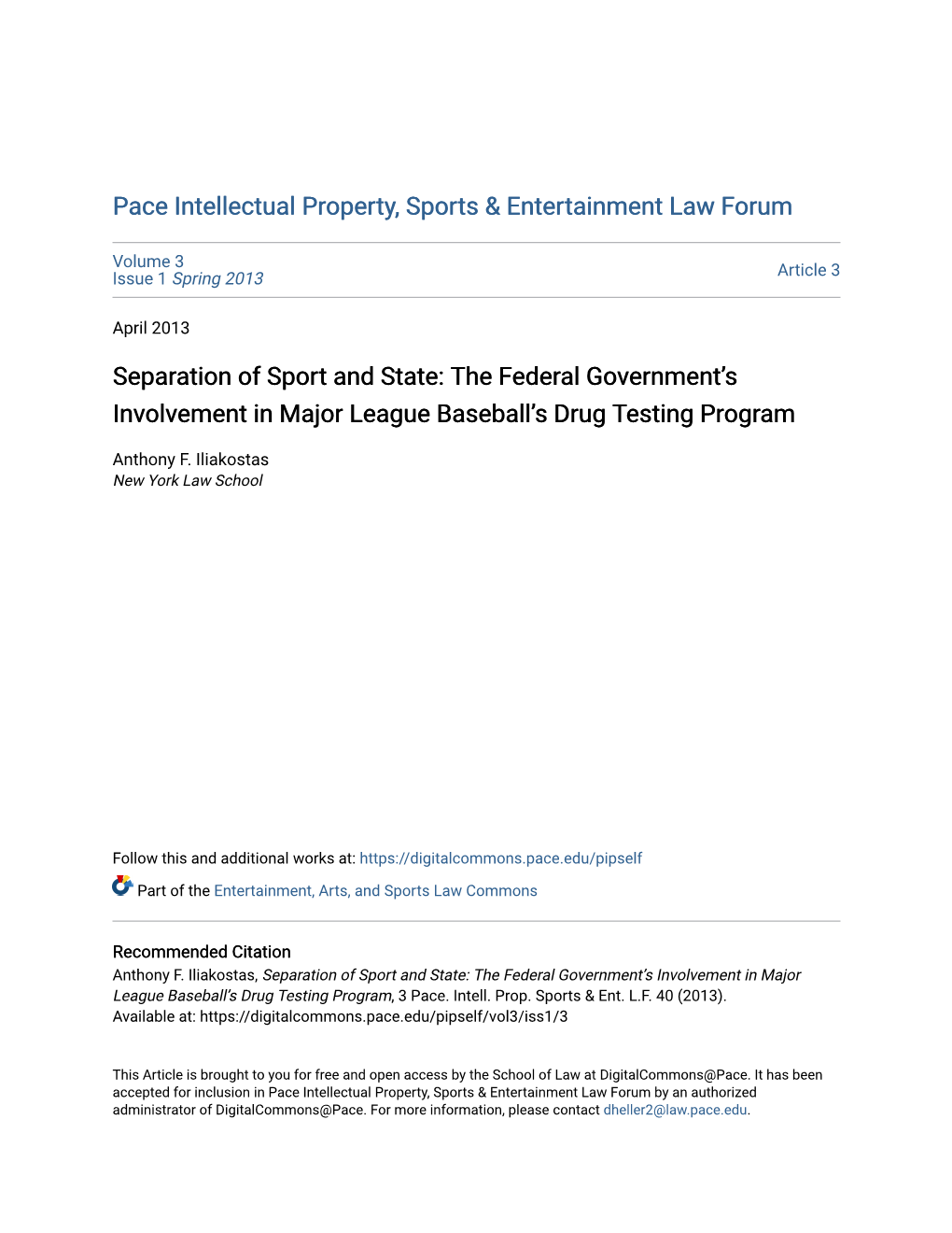 The Federal Government's Involvement in Major League